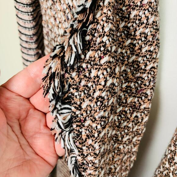 White House Black Market Size XS Tweed Open Fringe Knit Cardigan Peach Black - Picture 9 of 12